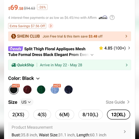 Beautiful Black Strapless Floral Gown | Sz XL - Picture 9 of 10